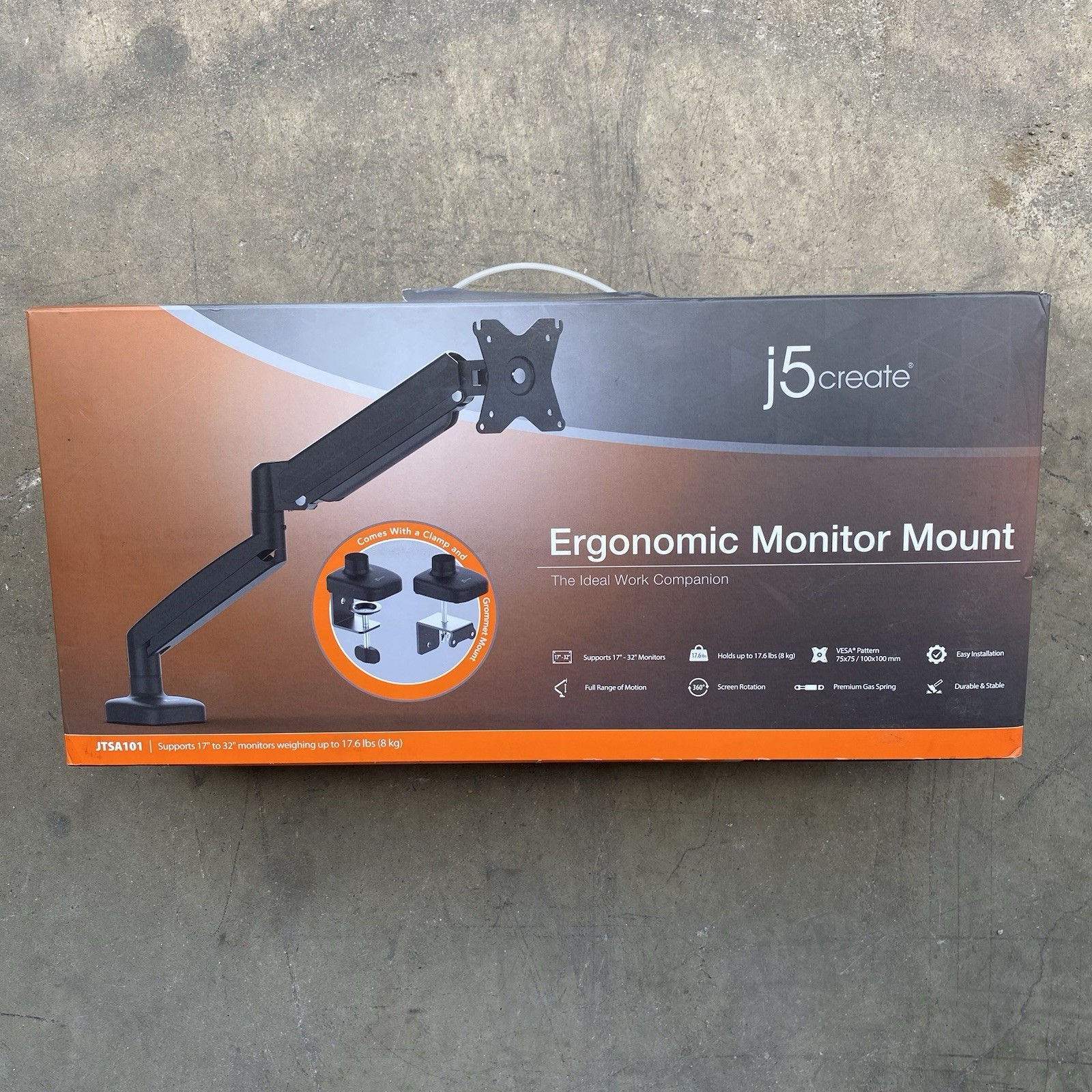 j5create Ergonomic Monitor Mount JTSA101 – Gas Spring Single Monitor Arm