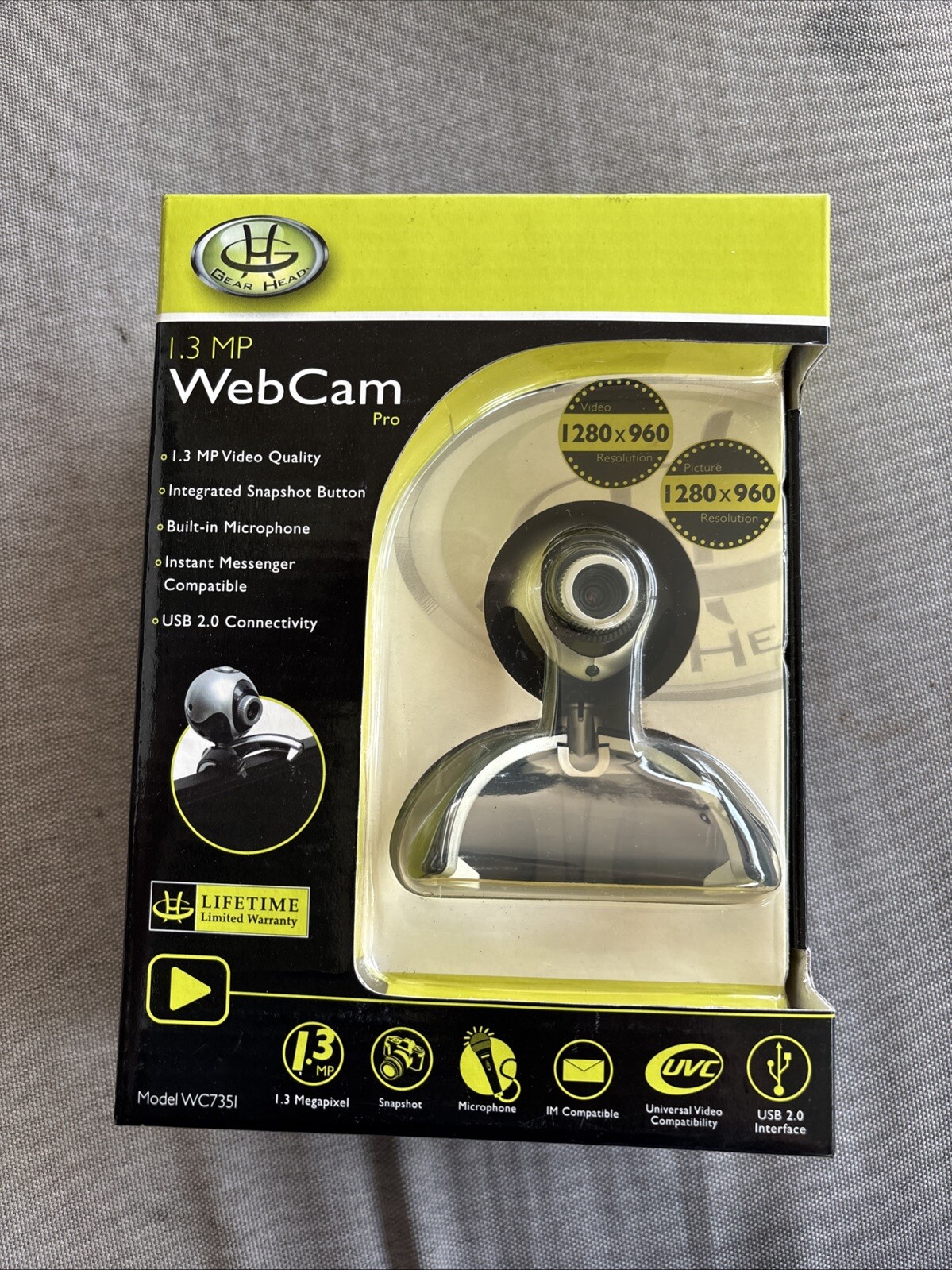 Gear Head WebCam Pro 1.3 MP USB 2.0 Connectivity Snapshot Button WC7351 New 220