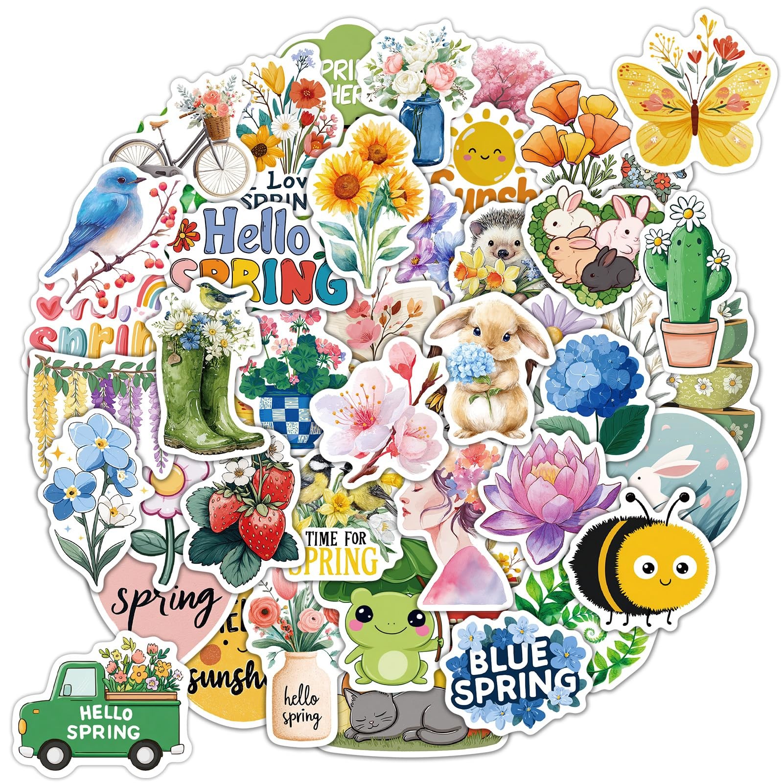100 Pcs Spring Stickers for Girls Women, Cute Floral and Nature Stickers