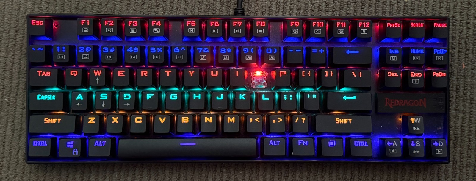 Redragon Kumara K552-KB Mechanical Gaming Keyboard 65% RGB Backlit Missing O key