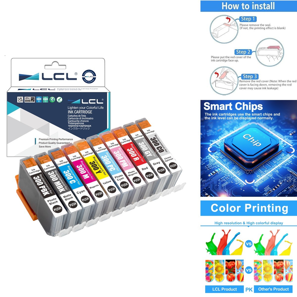 LCL PFI-300 Ink Cartridge Pigment 10 Packs for Canon imagePROGRAF PRO-300