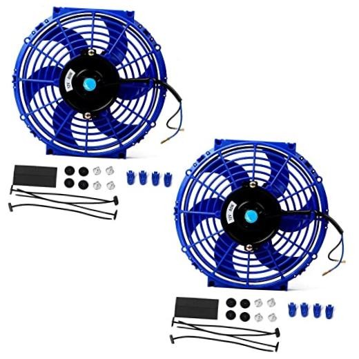 2PCS Slim Fan Push Pull Electric Radiator Cooling Fan - 12V 80W 10 inch Blue