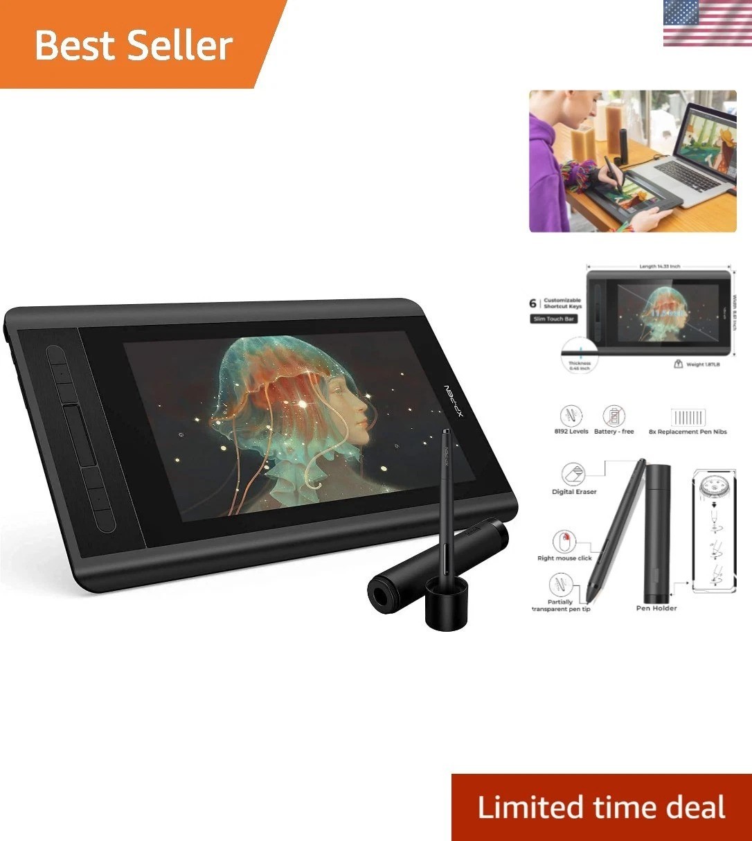 Artist12 11.6 Inch FHD Drawing Monitor Pen Display Graphic Monitor with PN06 ...