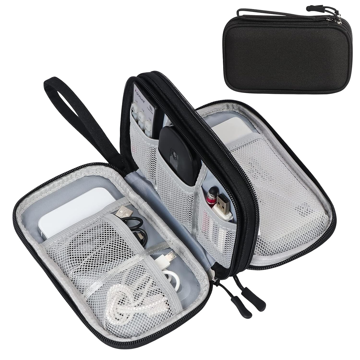 Travel Tech Pouch Bag Cable Organizer 7.5x4.3x2.2 Black Electronic Organizer