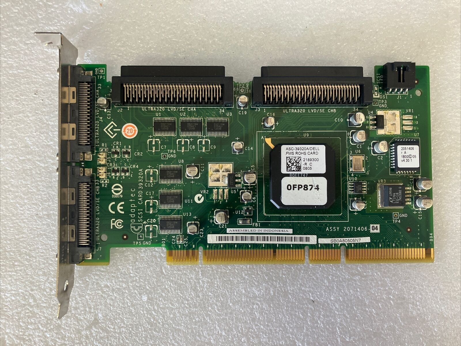 Dell 0FP874 FP874 PCI-X Ultra320 Dual Channel SCSI Network RAID Controller Card~