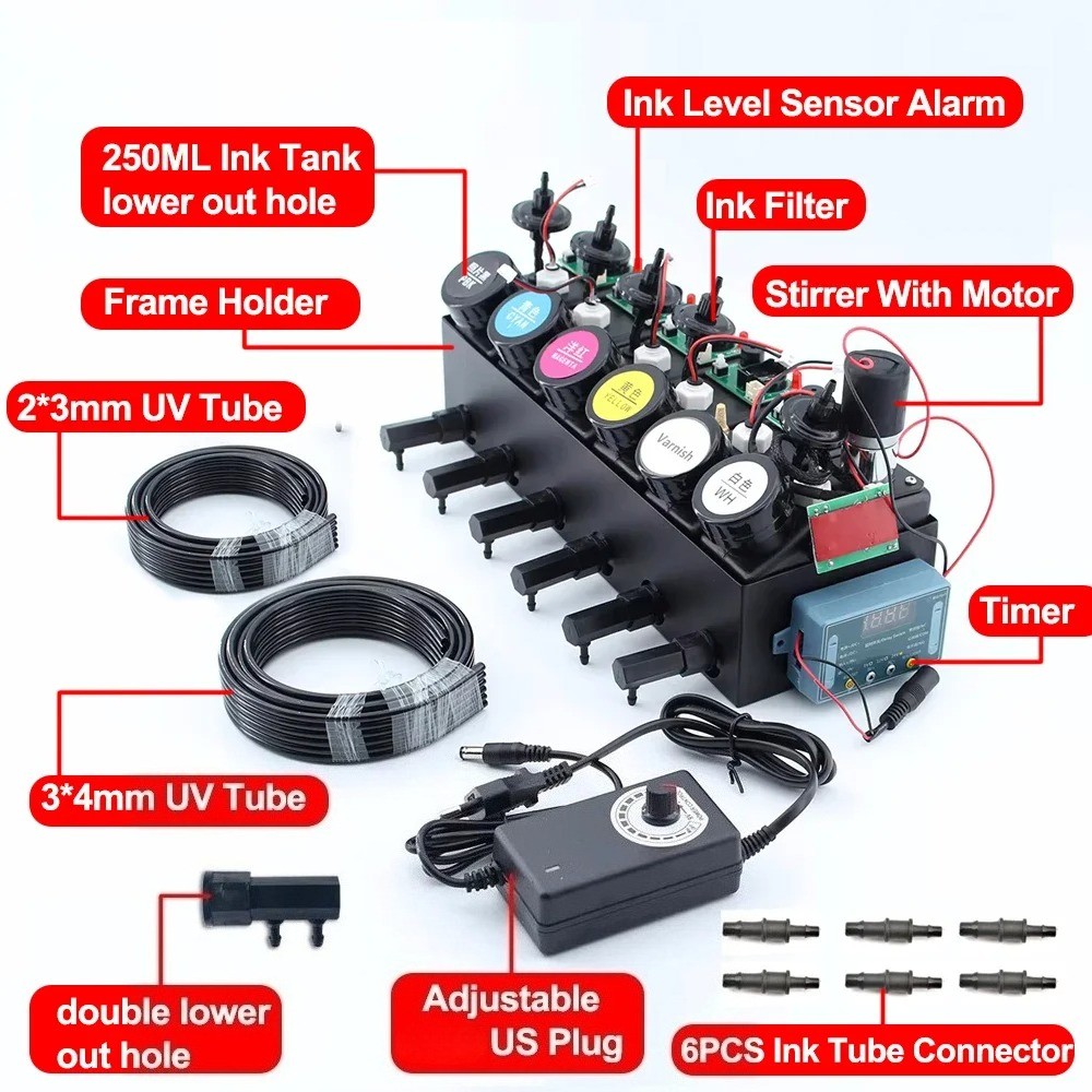 UV DTF Ink CISS System Low outlet Ink tank For Printer Modify Stirrer Timer