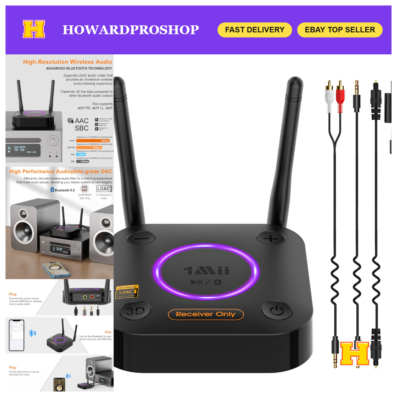 Hi-Res Bluetooth 5.3 Receiver with LDAC, Audiophile DAC, 3D Surround, Low Latenc