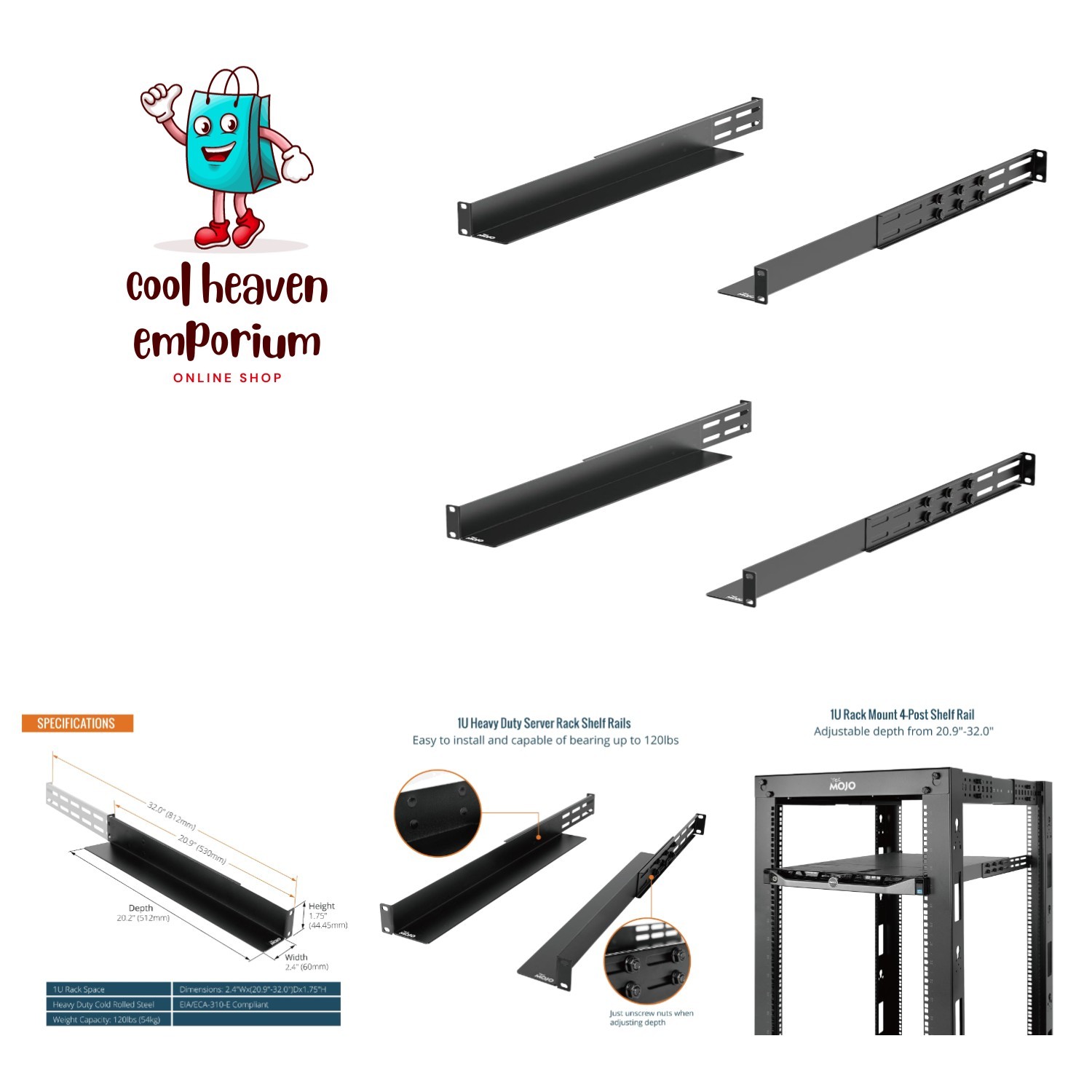 Effortless Installation 1U Rack Mount Rails - 2 Pack with Accessories Included