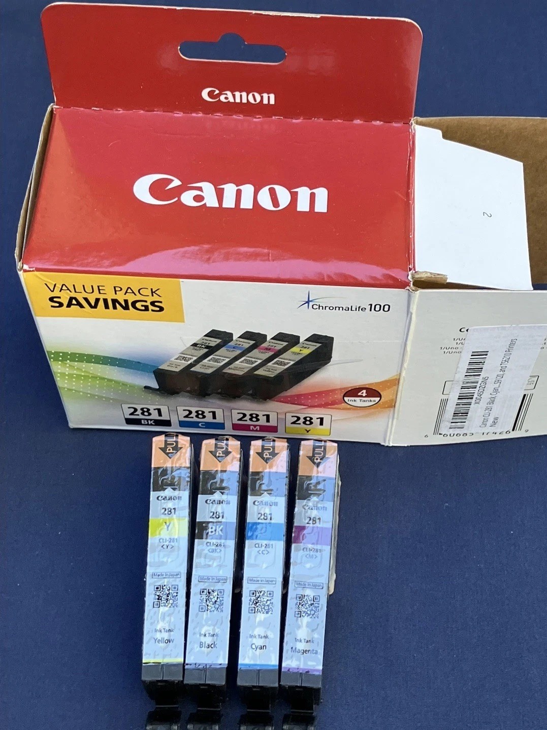 Genuine Canon CLI-281 4-Color Ink Value Pack BK/C/M/Y ChromaLife100 NEW Open Box