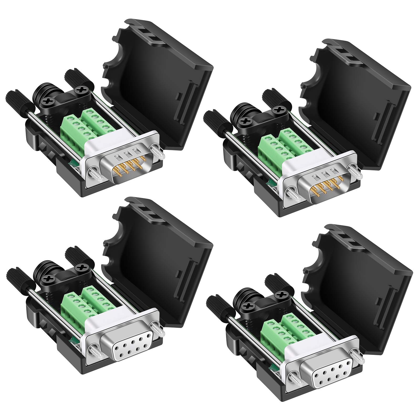 DB9 Solderless Connector (2Male+2Female), DB9 Breakout Connector RS232 D-SUB Ser