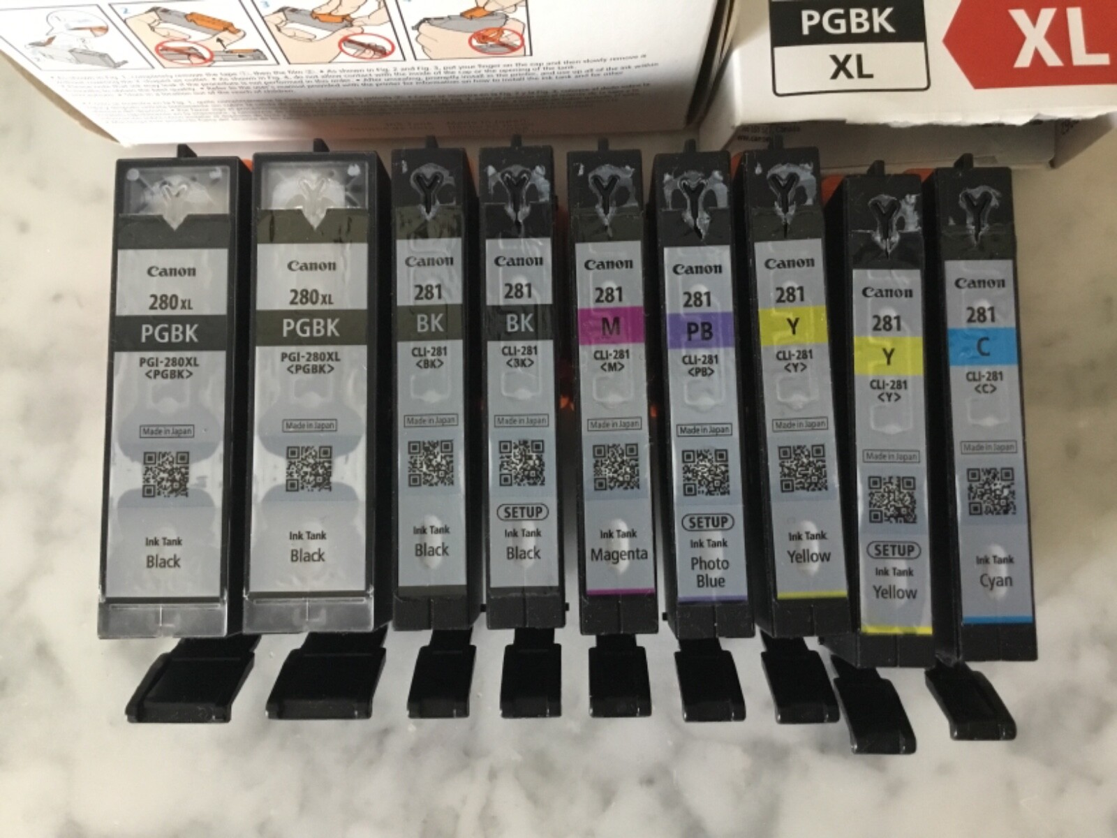 LOT 9 Empty Virgin Genuine Canon 280XL 281 Ink Tanks PIXMA CARTRIDGES COLOR BLAC