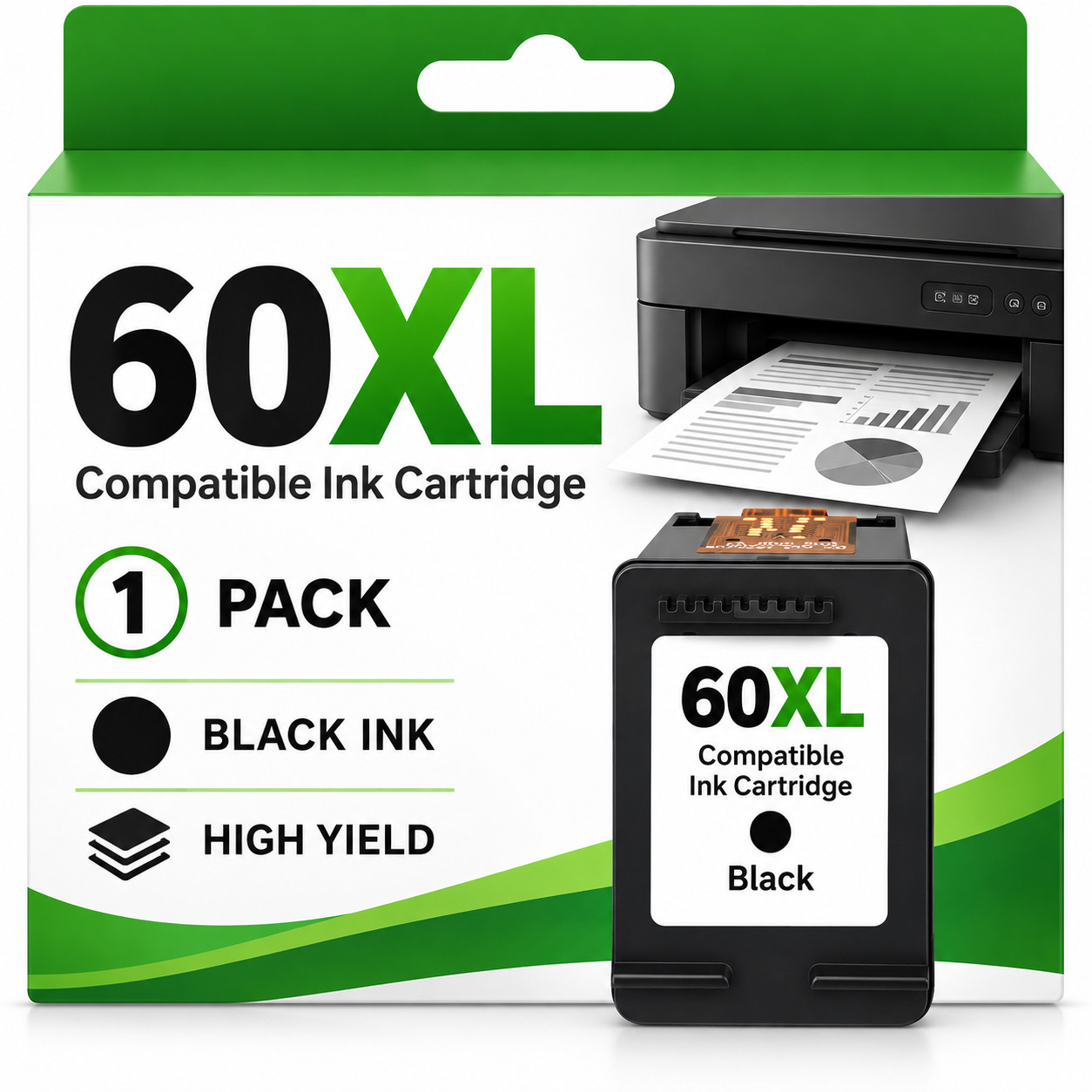 60XL 1 Pack Ink Cartridge replacement for F2400, F4200, F4400, F4580, Envy 100