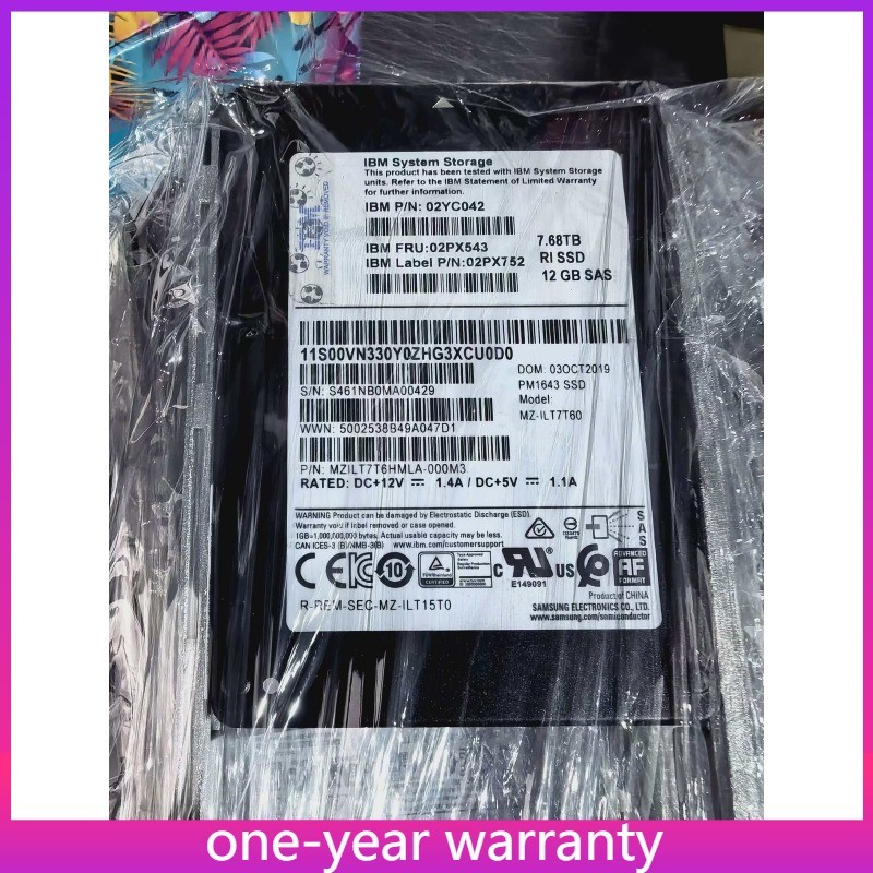 Used IBM System 02YC042 02PX543 02PX752 7.68TB 12Gb SAS 2.5" Inch Flash RI SSD
