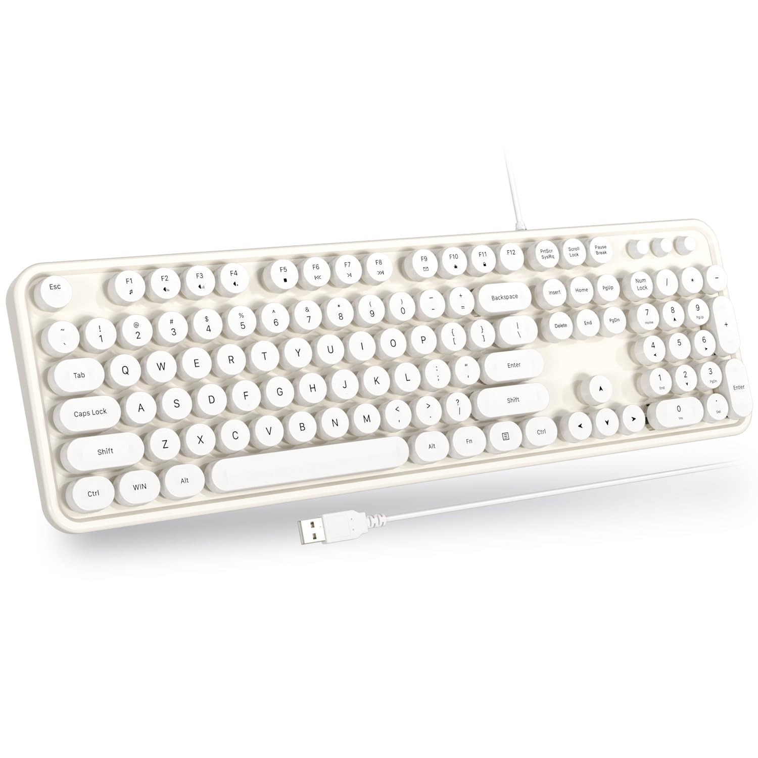 USB Wired Computer Keyboard Retro Typewriter Full Size Creamy White For PC