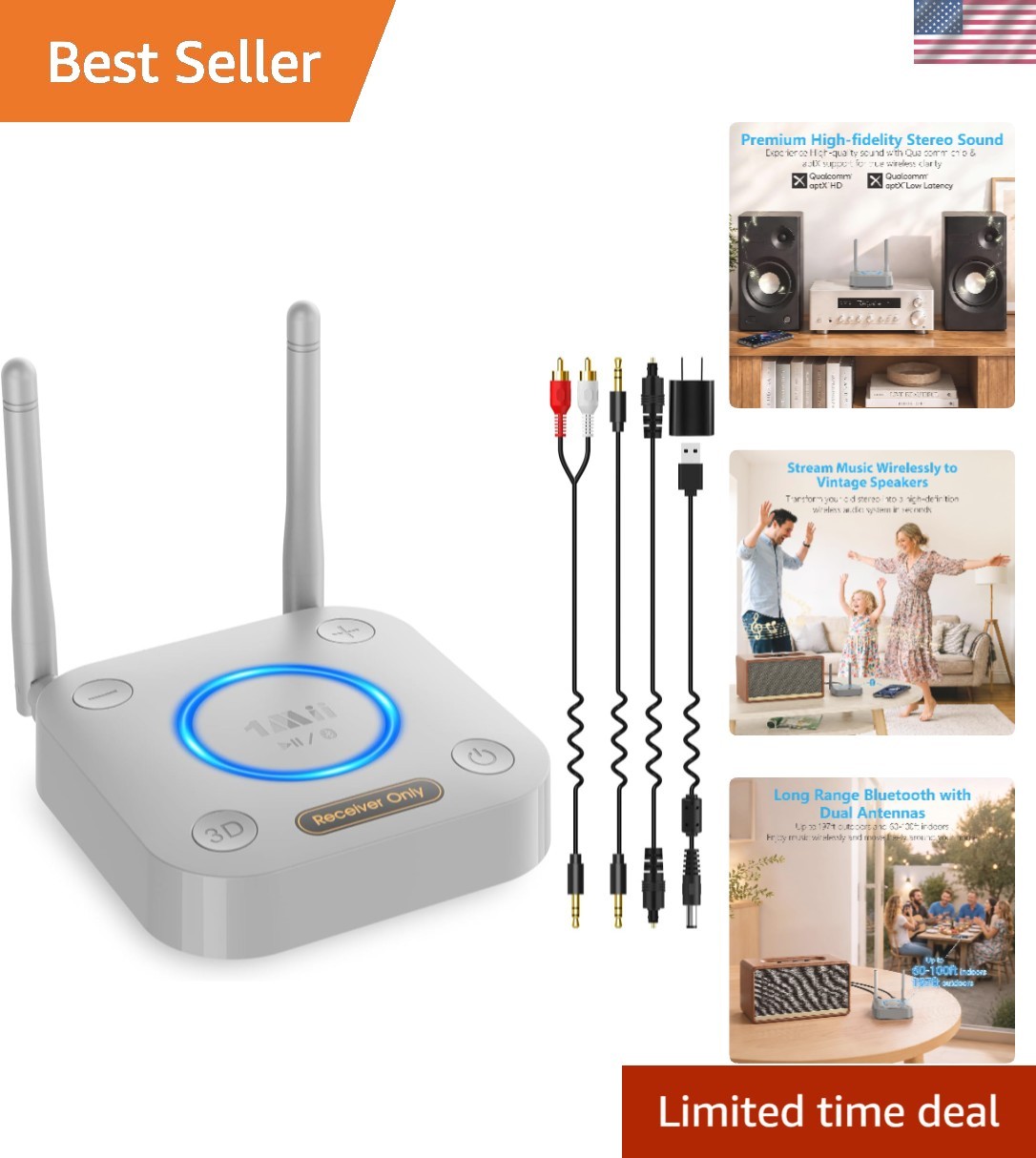 B06Pro Bluetooth 5.3 Receiver for Home Stereo, Hi-Fi Audio Adapter
