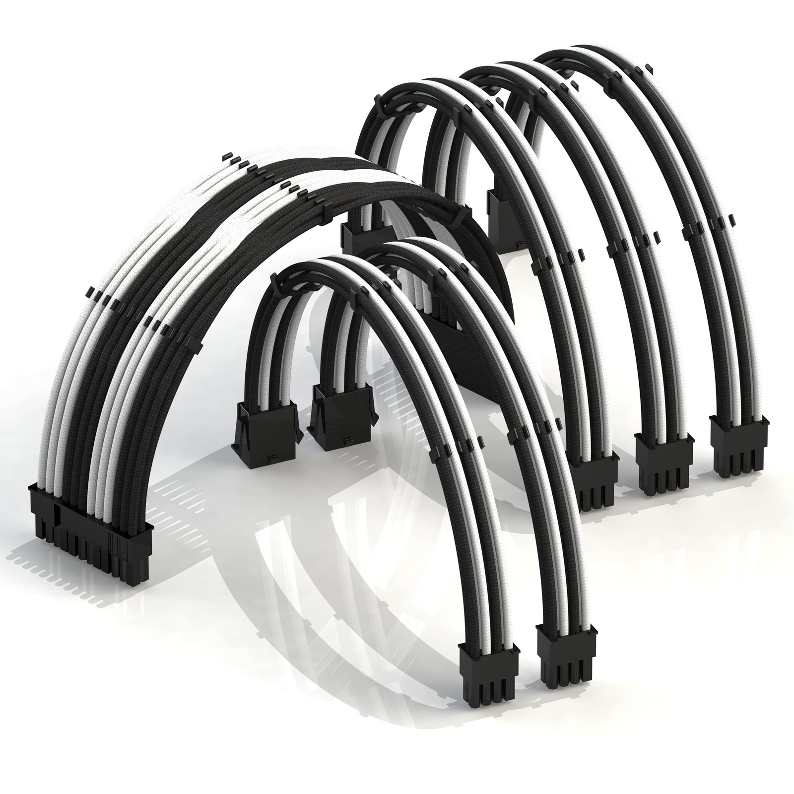 LINKUP ATX 24-Pin PSU Extension Cable Braided Sleeved, 50cm, Black/White 200