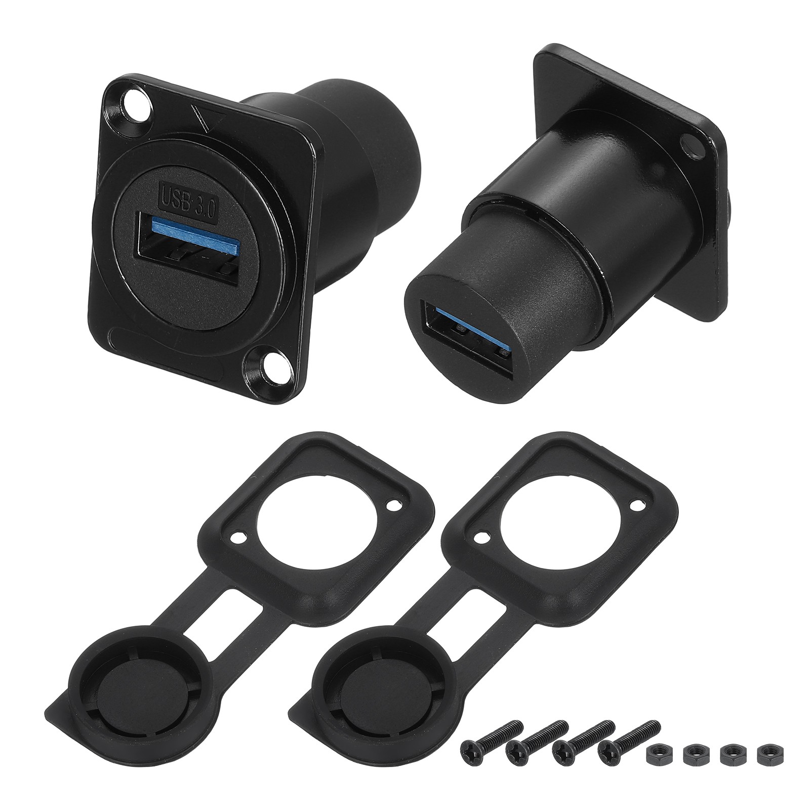 2Pcs USB 3.0 Panel Mount Coupler D-Type USB Pass Through 5.0Gbps Black
