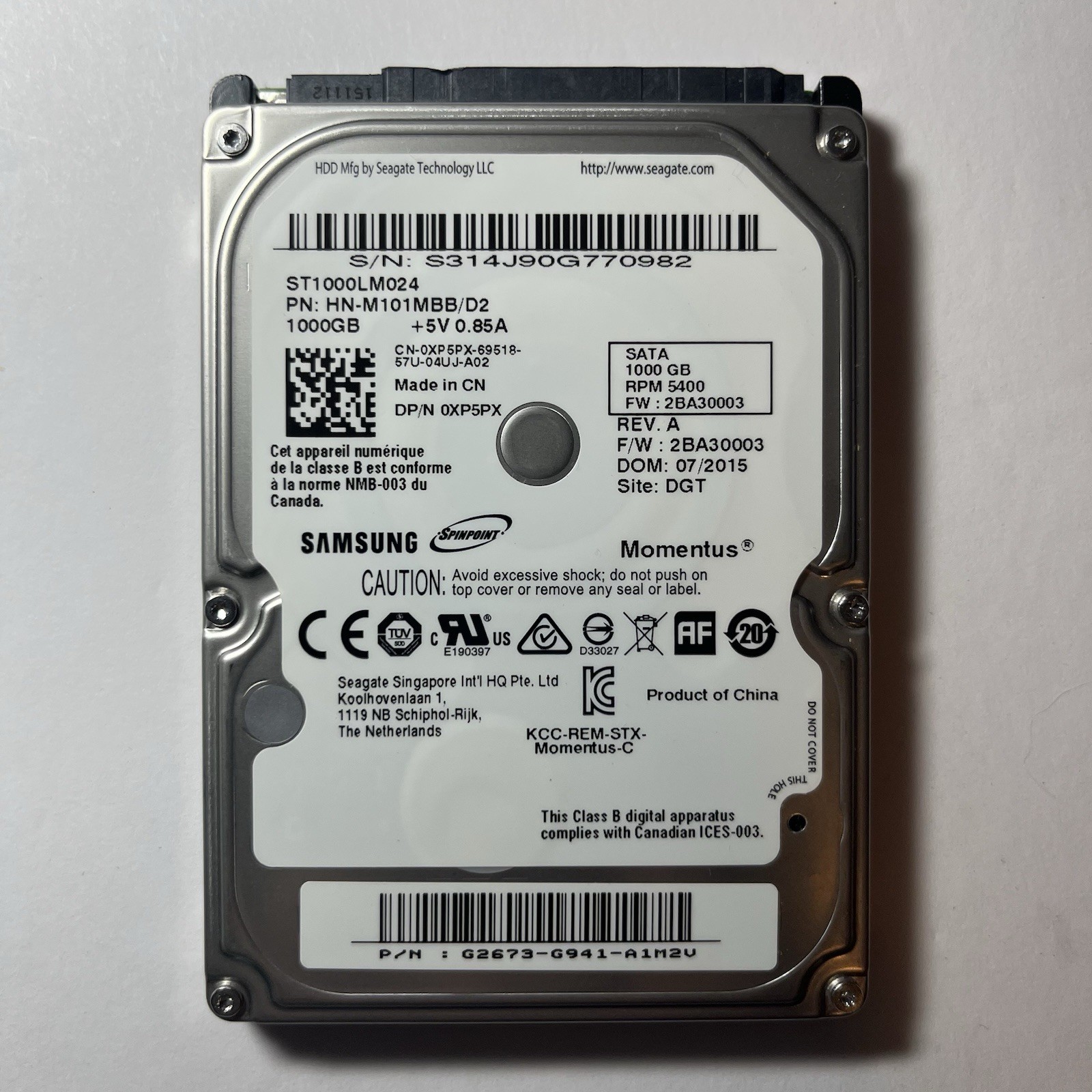 Seagate ST1000LM024 1TB 2.5" 5.4K RPM SATA HDD P/N: HN-M101MBB/D2 Tested Good