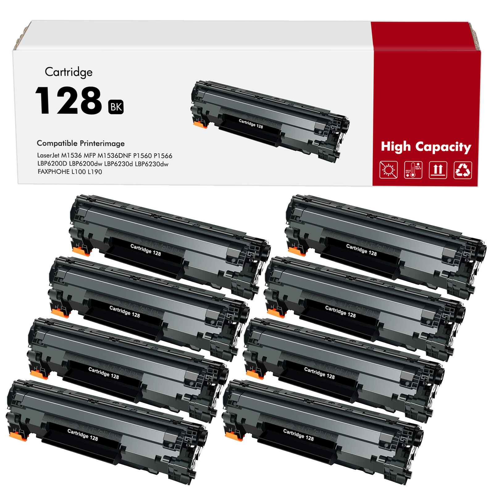 8 Pack Toner Cartridge for Canon 128 ImageClass MF4550 MF4570dn Faxphone L100