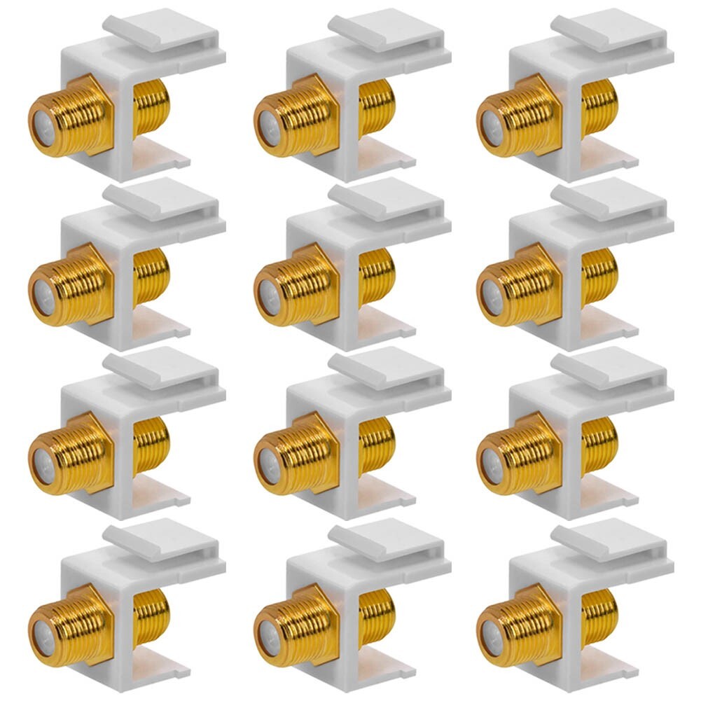 12 Pcs F Type Keystone Jack Coax Coaxial Cable Coupler Snap In Insert White