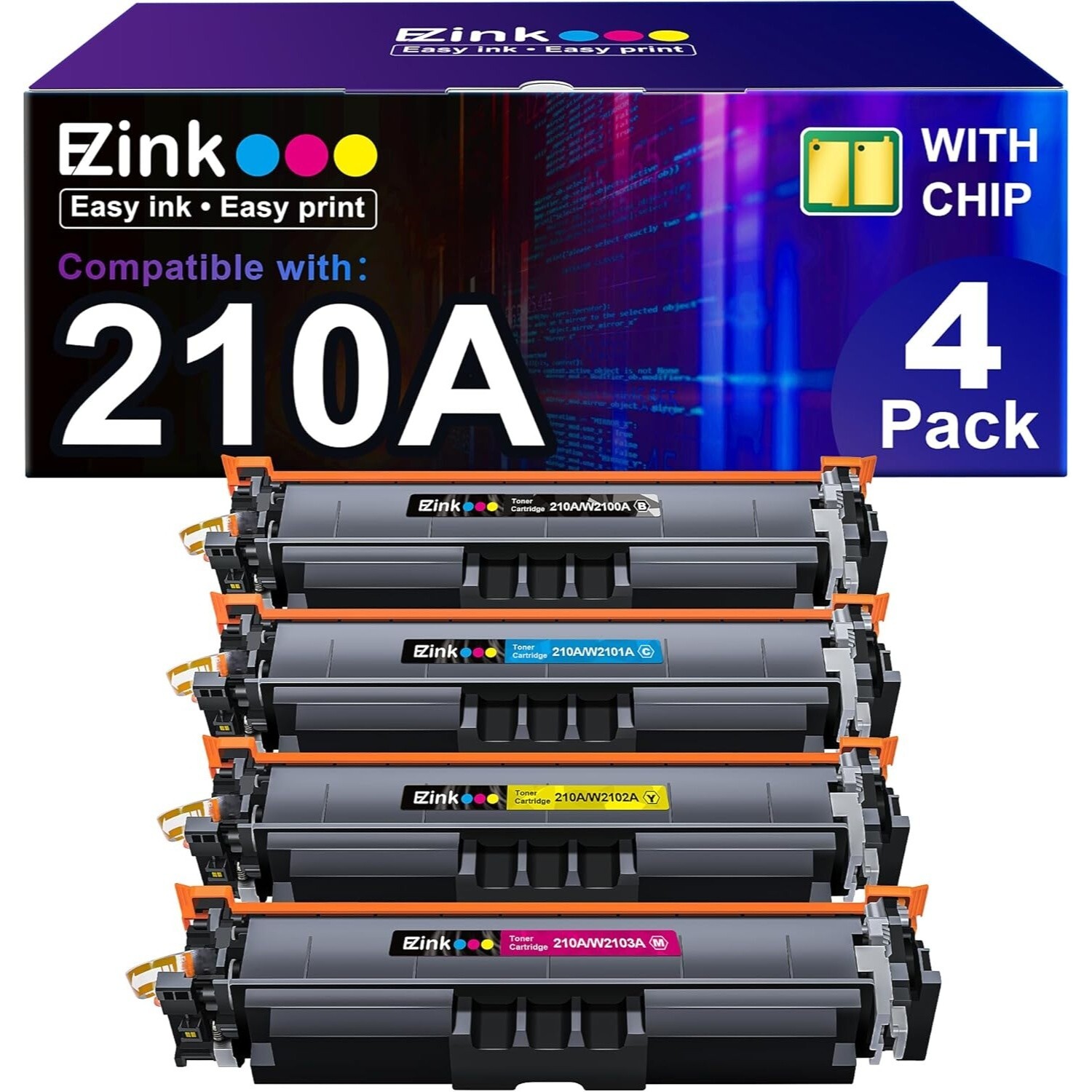 E-Z Ink 210A 4 Pack Toner Cartridges with Chip Compatible Replacement for 210X