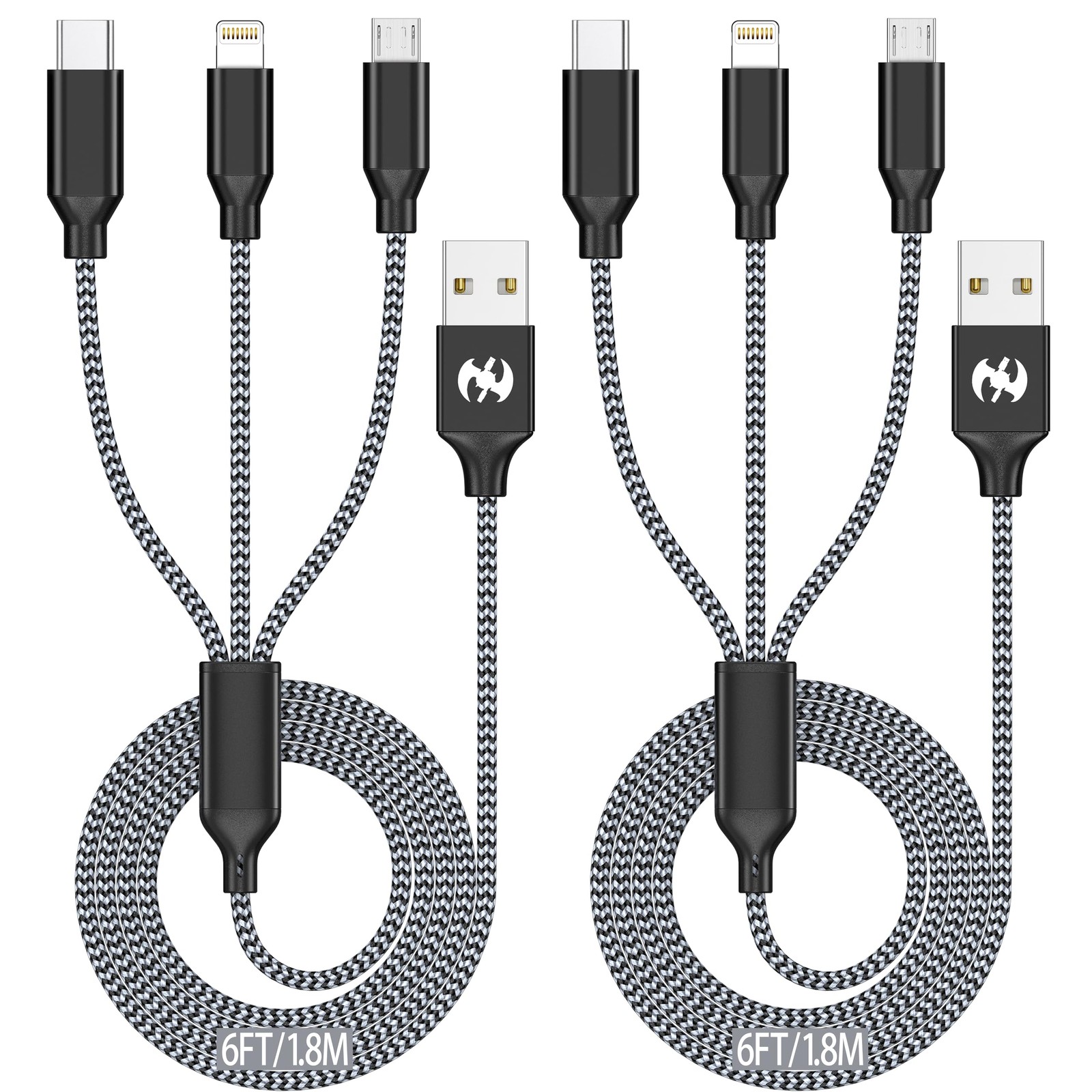 Multi Charging Cable 6ft 2Pack 3 in 1 Rapid USB Charger Cord Adapter FROM USA