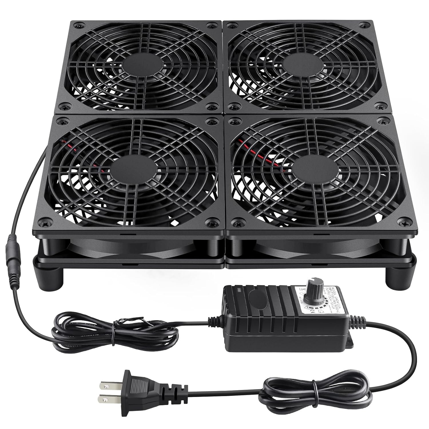 120mm x 4 Quad Fan Router TV Box Cooling 110V-240V Speed Control DIY Mining Rig