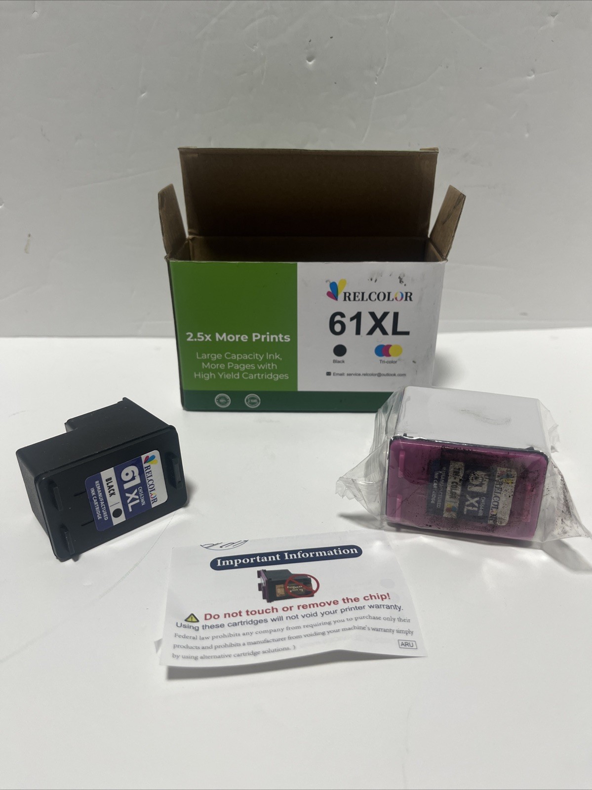 RELCOLOR 61XL 61 XL Ink Cartridges Compatible 2-Pack for HP Black Tri-Color