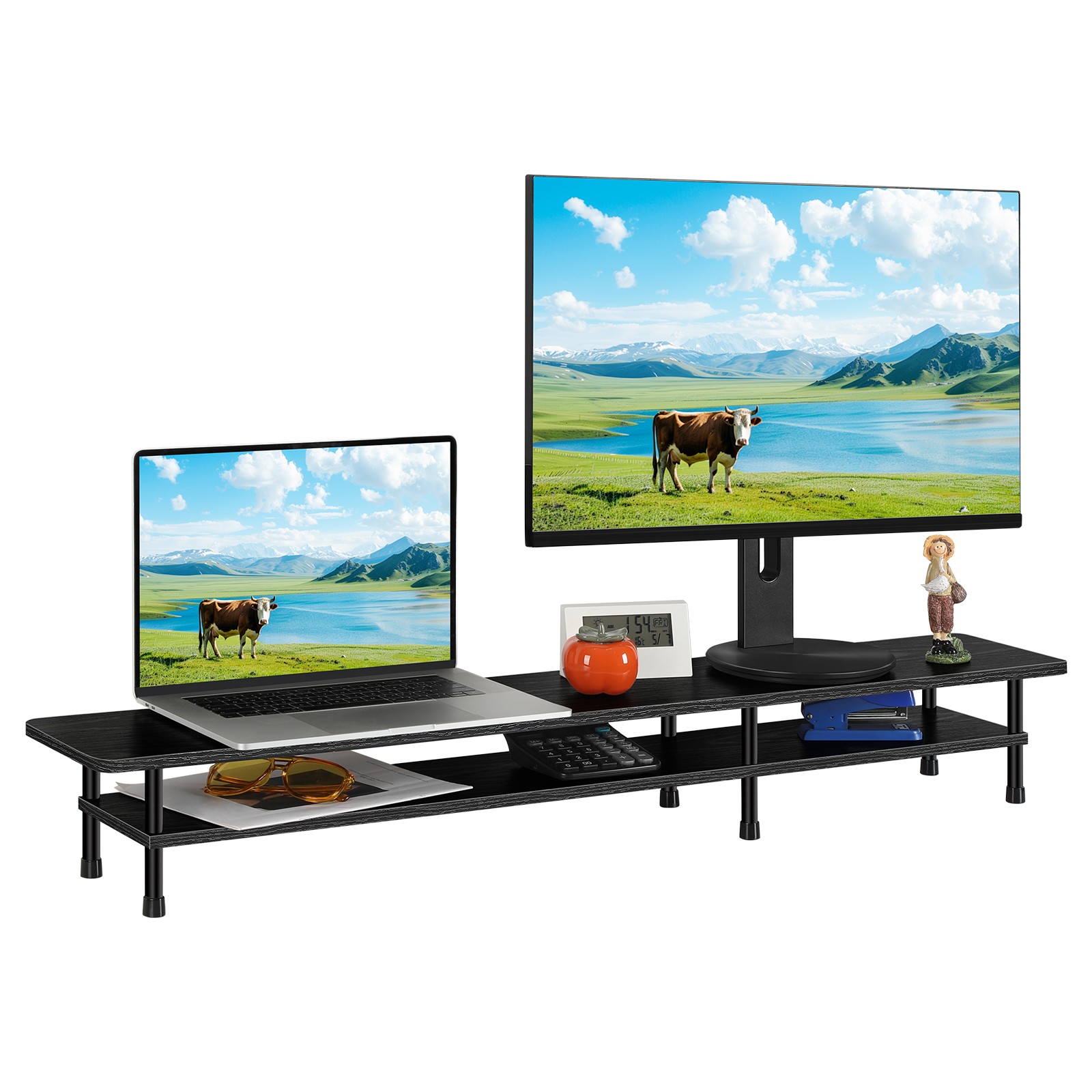 2 Tier Dual Monitor Stand Riser,Computer Office Desktop Organizer for 2 Monitors