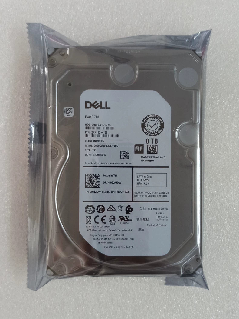 092MDW DELL 92MDW ST8000NM0205 8TB 7.2K RPM SATA 6Gb/s 3.5" 512e HDD Hard Drive