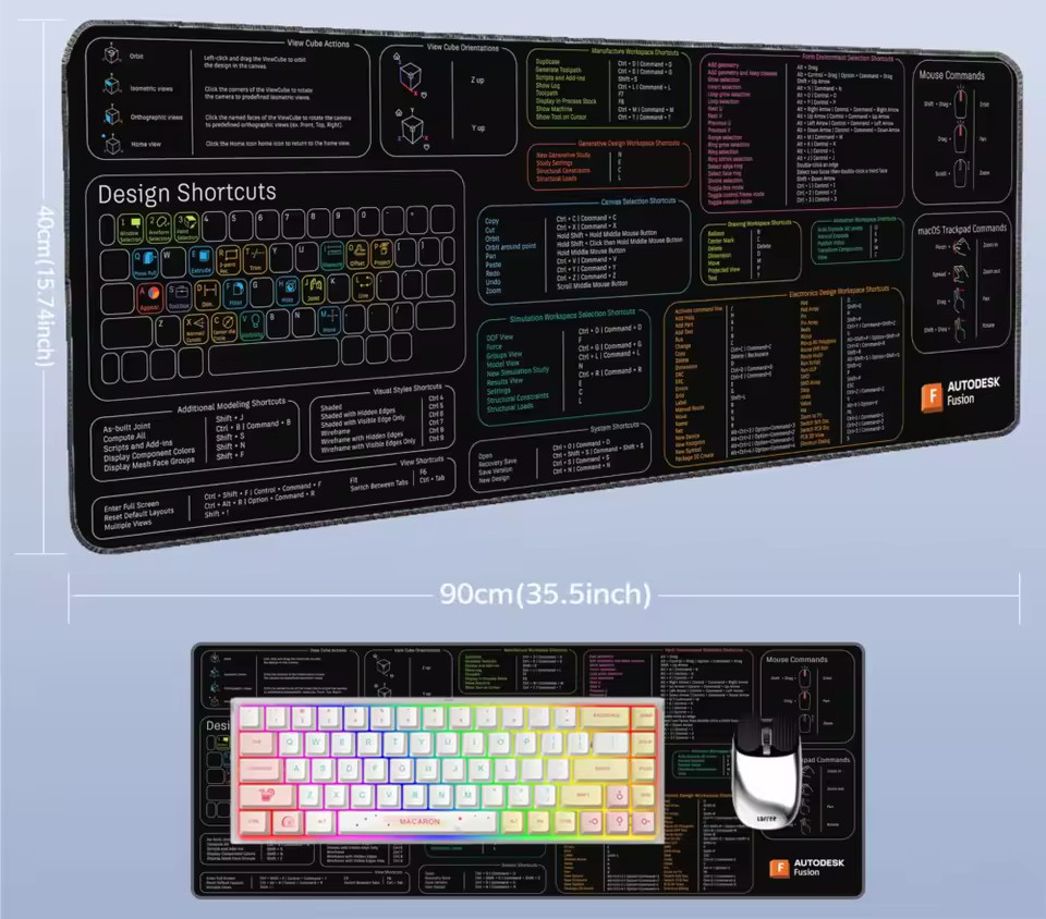 Autodesk Fusion 360 Shortcuts Desk Pad (800x300x4mm)