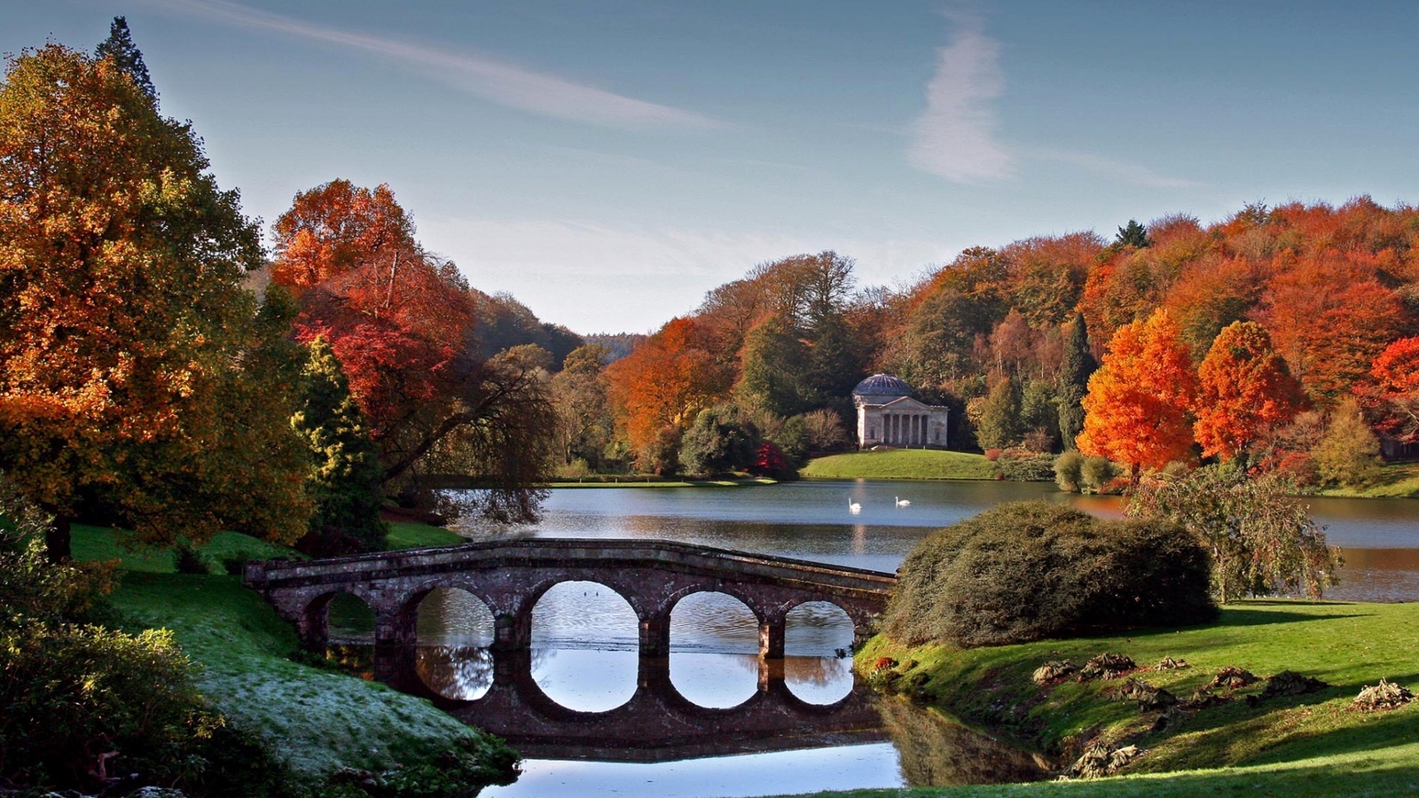 Landscape bridge fall lake swans stourhead calm Custom Gaming Mat Desk