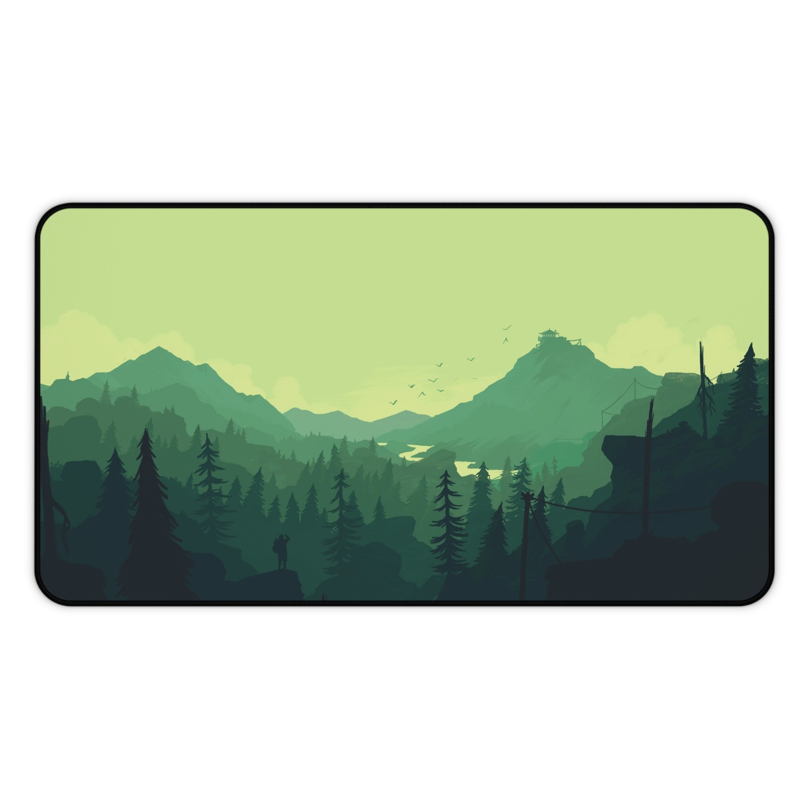 Mountain Forest Landscape Desk Mat | Green Wilderness Mouse Pad