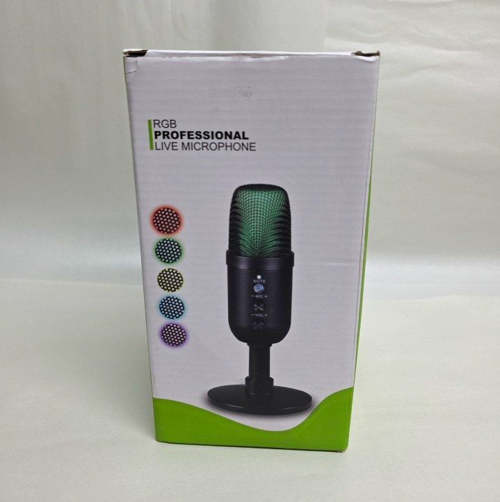 RGB Professional Live USB Condenser Microphone, Plug & Play, RGB Lighting, Black