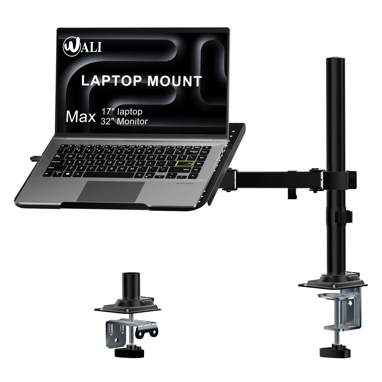 WALI Laptop Desk Mount for 17 inch Notebook, Single, Black (Adjustable)