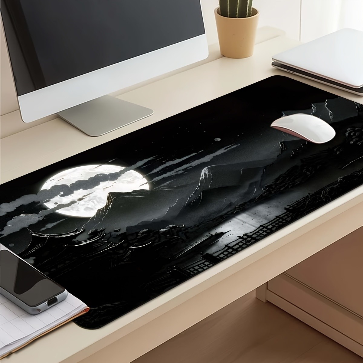 1pc Extended Gaming Mouse Pad And PC Desktop Keyboard Mat - Full Moon with Mou