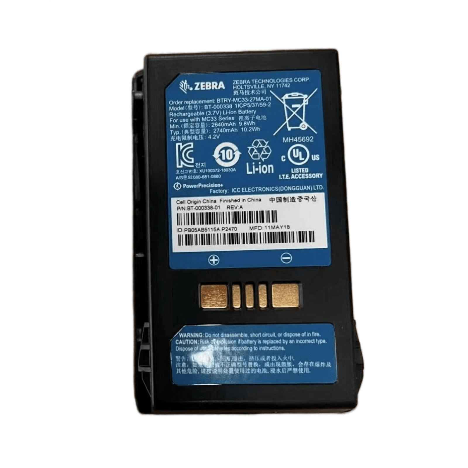 Genuin BT-000338 Battery For Zebra BTRY-MC33-27M MC3300 MC330M MC330K  BT-000375
