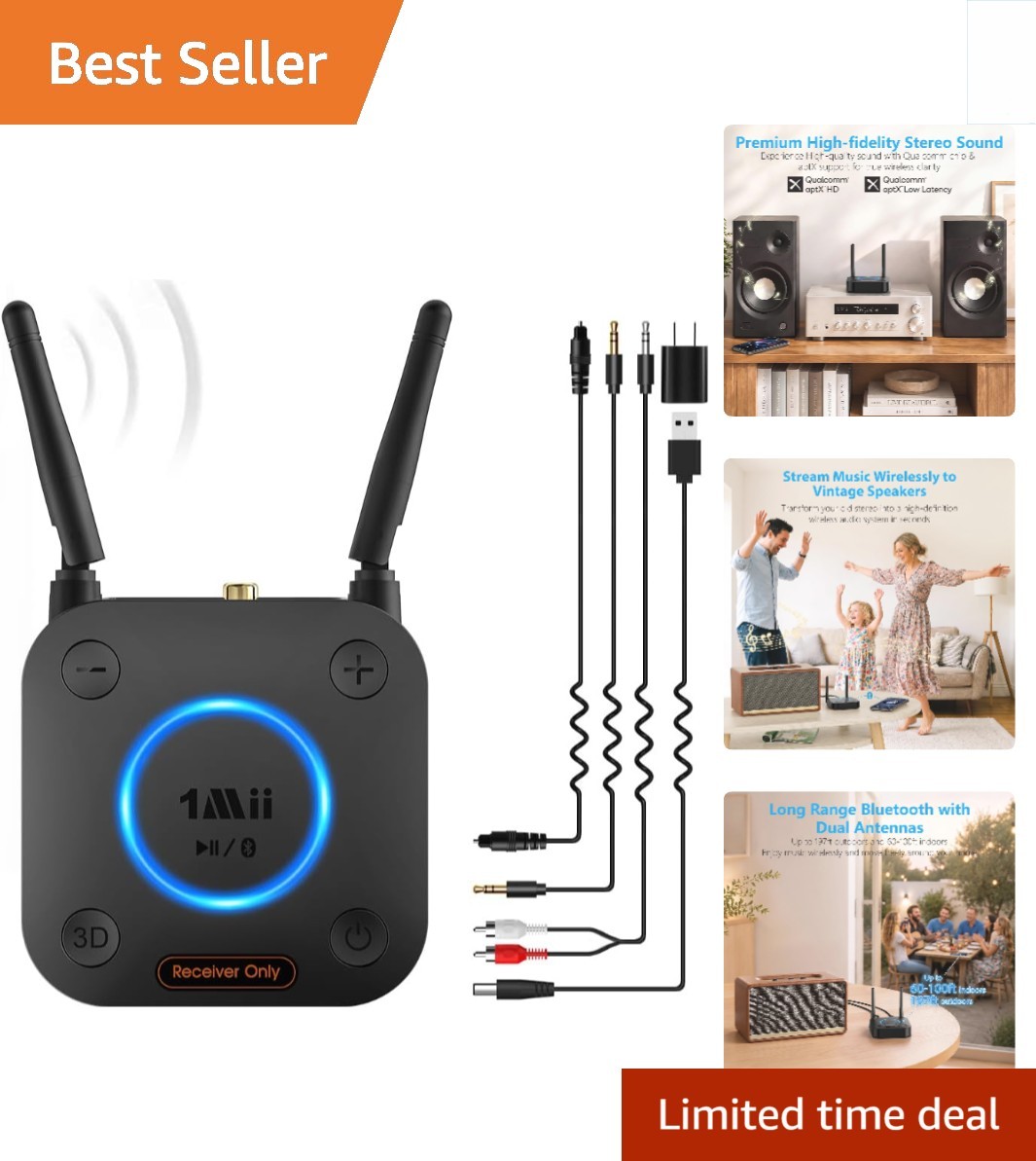 B06Pro Long Range Bluetooth 5.3 Receiver - HiFi with 3D Surround & Low Latency