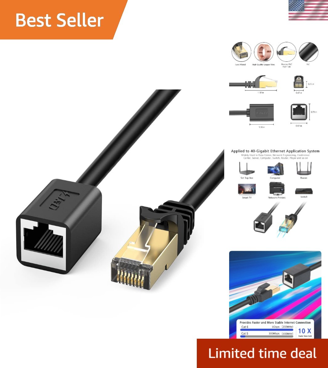 Universal Compatibility 6ft Ethernet Extension Cable - High-Speed RJ45 Connector