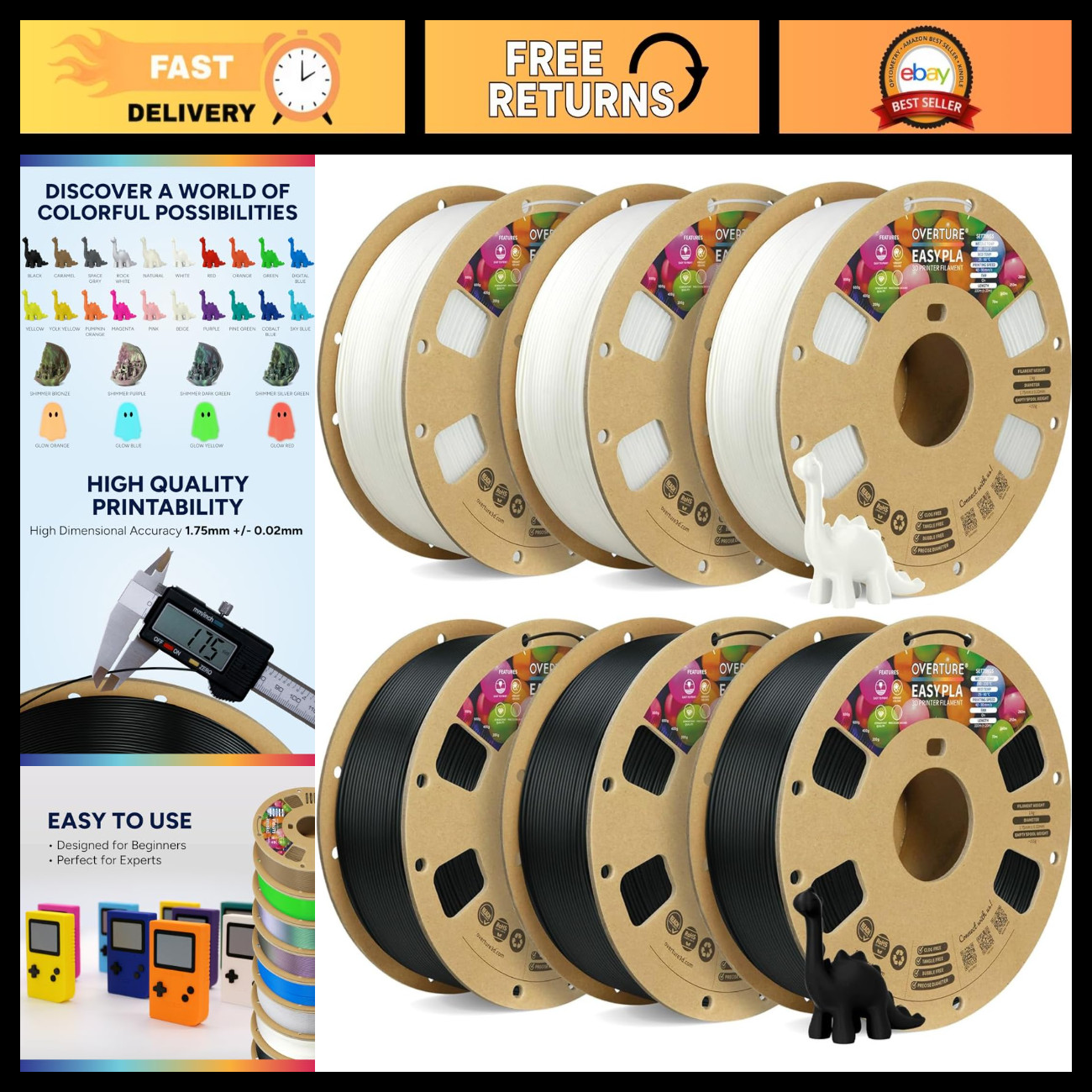 6KG Easy PLA 1.75mm 3D Printer Filament Bundle - Smooth Printing, High Quality
