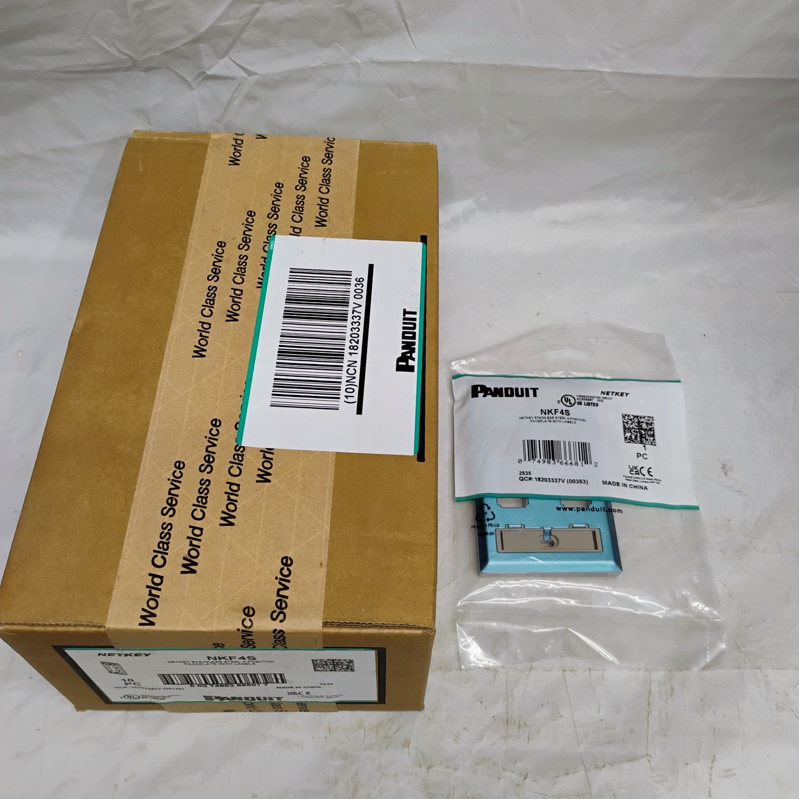 (10) NEW PANDUIT 4-Port KEYSTONE STAINLESS STEEL WALL FACE PLATE w LABLES SEALED