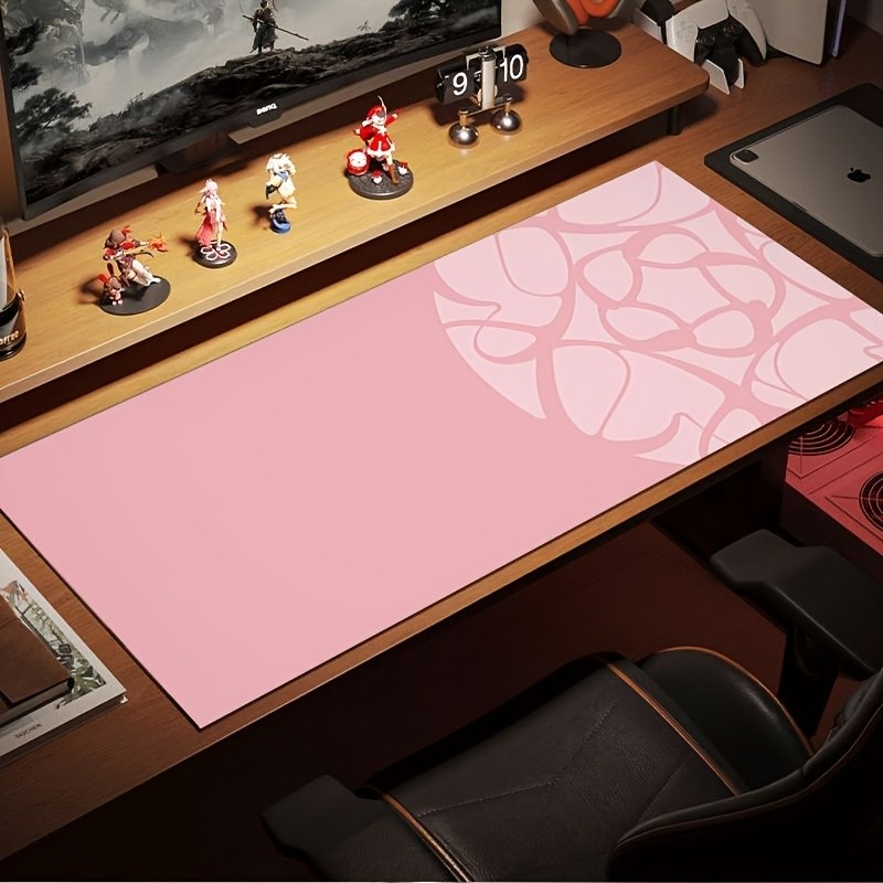 1pc Large Non-Slip Gaming Desk Mat & Keyboard Pad - Pink Abstract Semicircle M