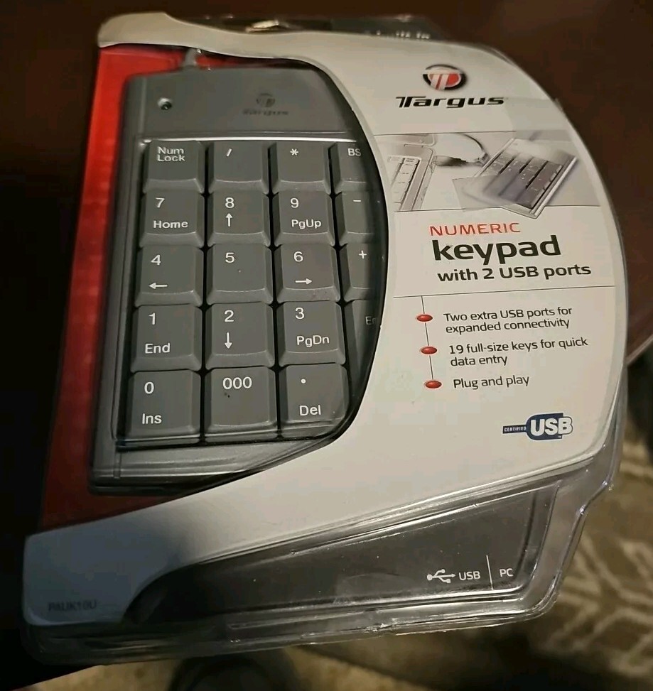 Targus Numeric Keypad 2 USB Ports PAUK10U-BB New Sealed Plug and Play