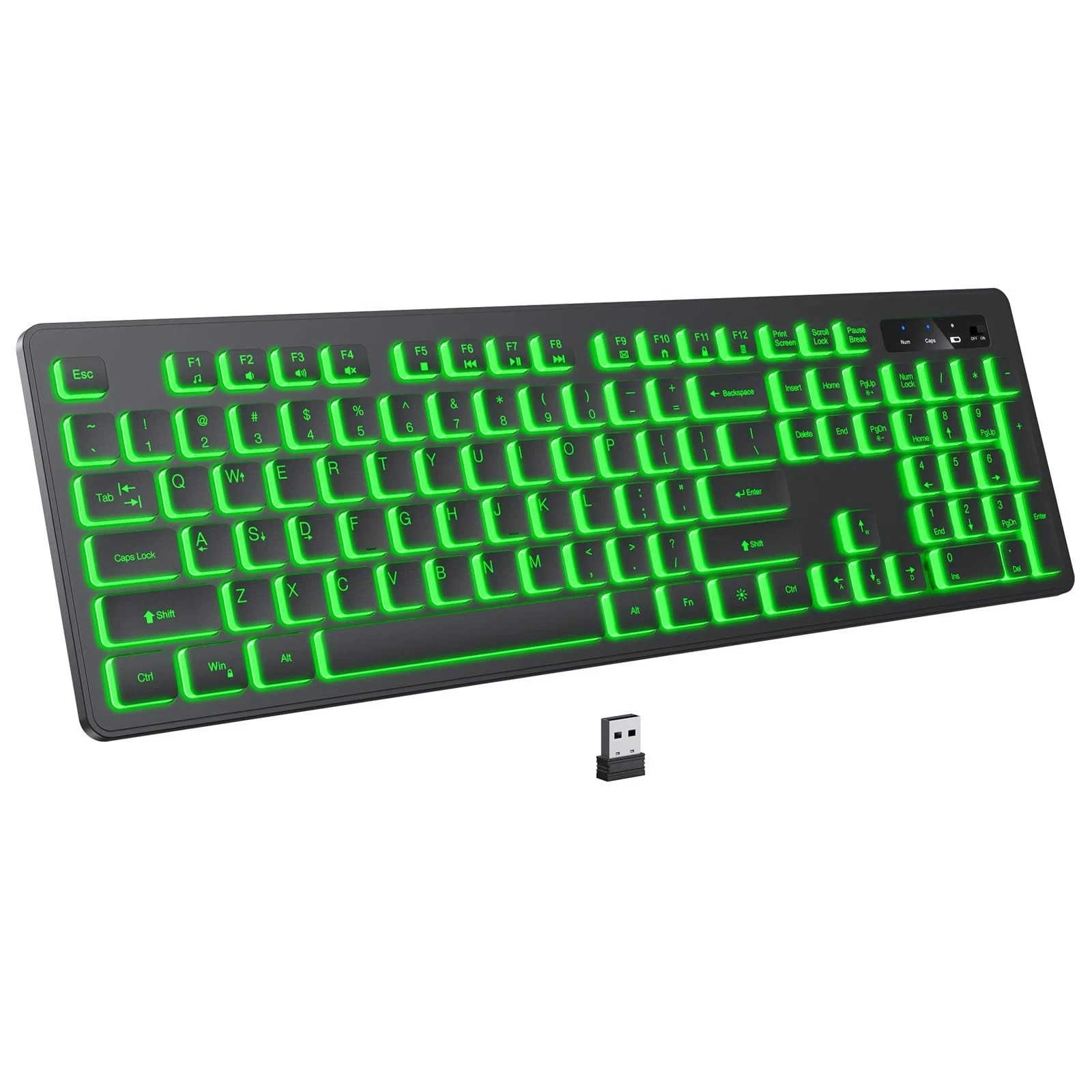 Backlit Wireless Keyboard, 2.4G Silent Wireless Light Up Keyboard, Full Size ...