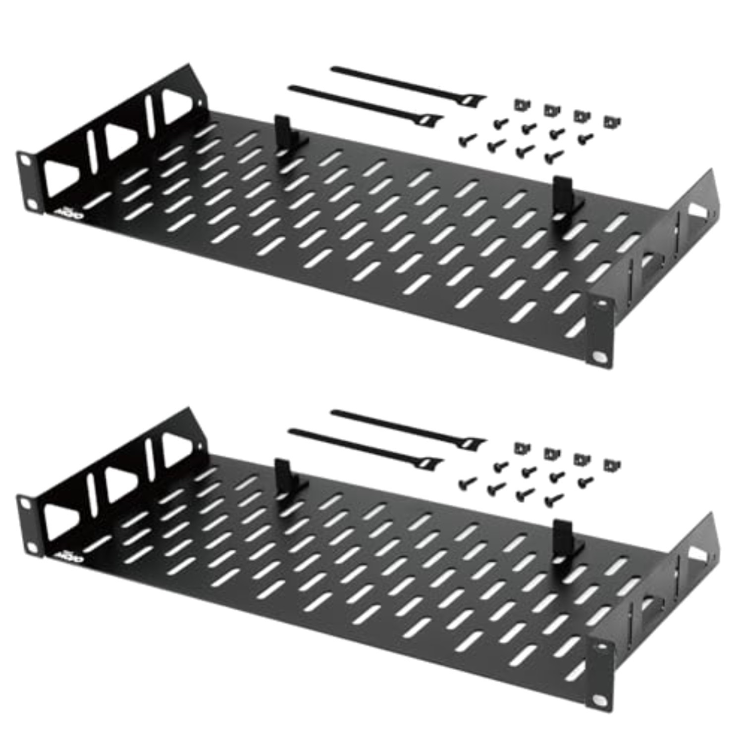 1U Rack Shelf 19 Inch Depth Alloy Steel Vented 55lbs Capacity 2 Pack