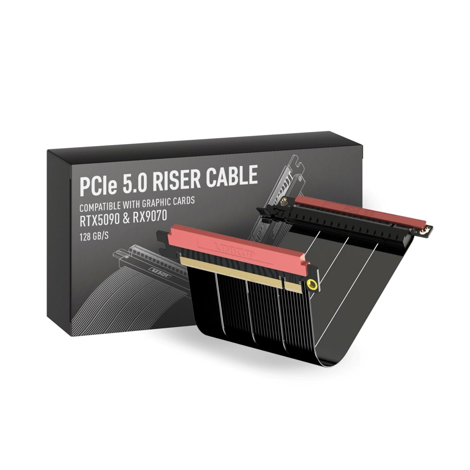 LINKUP PCIe 5.0 Riser Cable ITX Double Reverse For RTX 5090 RX 9070 21cm