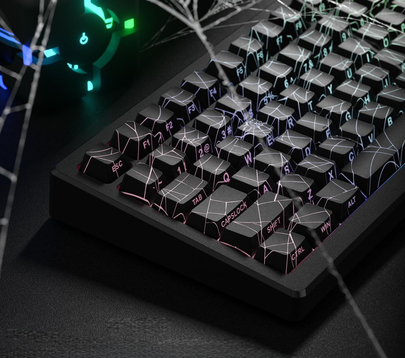 Black Spider Web Shine Through Side Printed Keycap Set Fits 100/75/65/60%