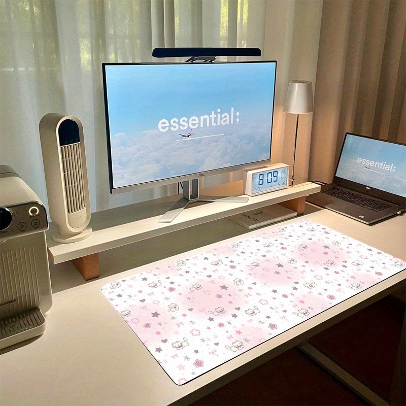 2D 1pc Cute Pink Cat and Stars Pattern Mouse Pad - Non-Slip Rubber Desk Mat, S