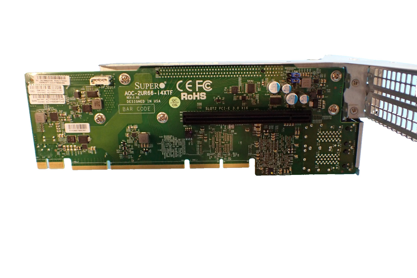 Supermicro AOC-2UR66-I4XTF 4-Port RJ45 PCIe 3.0 x8 Network Ultra Riser Card