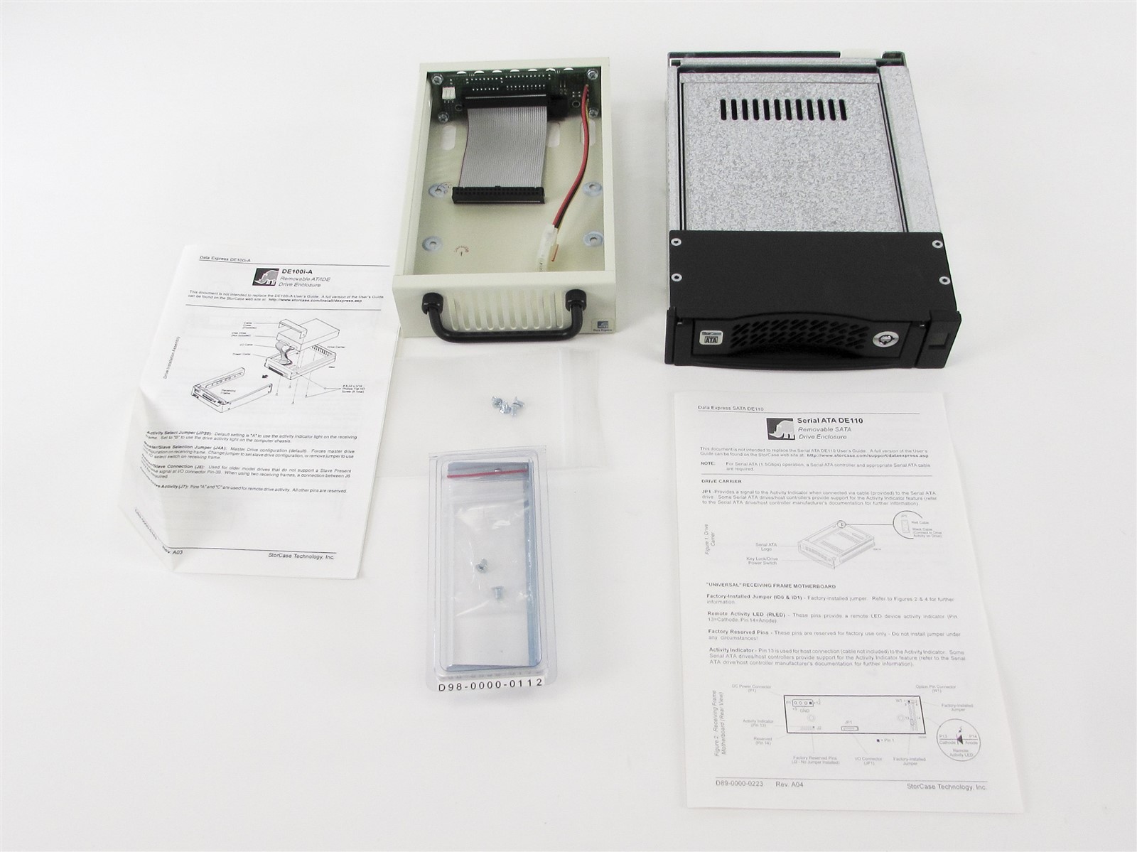 NOS QTY (2) StorCase Removable Drive Enclosure (DE100I-CA) & Storage (S21J103)